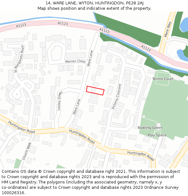 14, WARE LANE, WYTON, HUNTINGDON, PE28 2AJ: Location map and indicative extent of plot