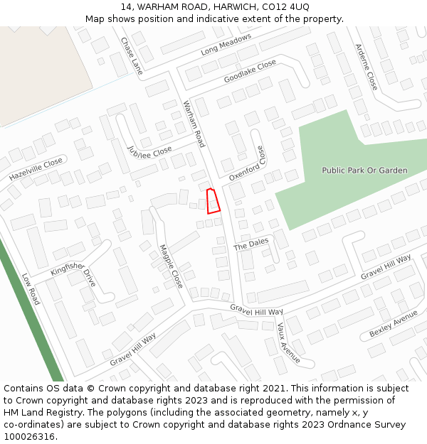 14, WARHAM ROAD, HARWICH, CO12 4UQ: Location map and indicative extent of plot