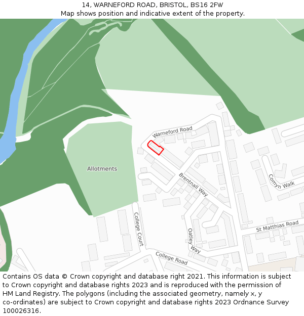 14, WARNEFORD ROAD, BRISTOL, BS16 2FW: Location map and indicative extent of plot