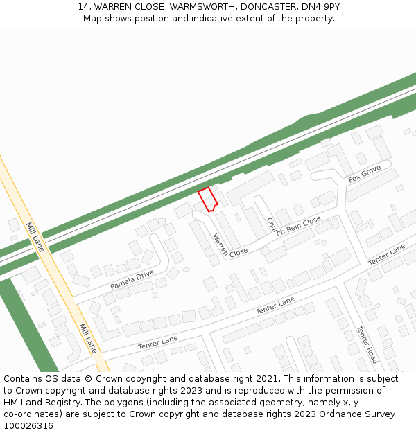 14, WARREN CLOSE, WARMSWORTH, DONCASTER, DN4 9PY: Location map and indicative extent of plot