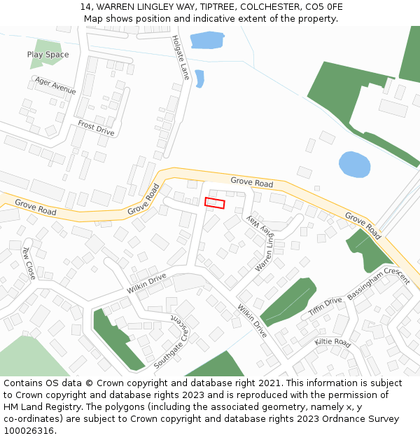 14, WARREN LINGLEY WAY, TIPTREE, COLCHESTER, CO5 0FE: Location map and indicative extent of plot