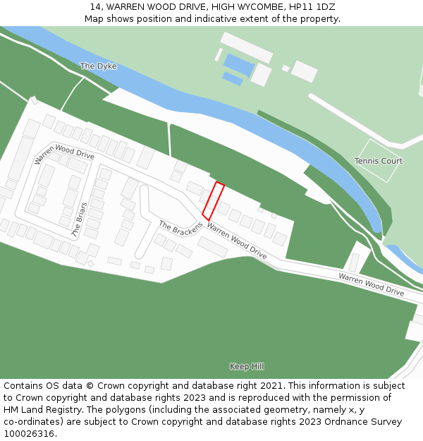 14, WARREN WOOD DRIVE, HIGH WYCOMBE, HP11 1DZ: Location map and indicative extent of plot