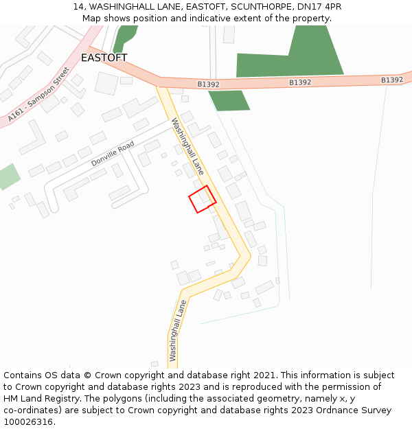 14, WASHINGHALL LANE, EASTOFT, SCUNTHORPE, DN17 4PR: Location map and indicative extent of plot