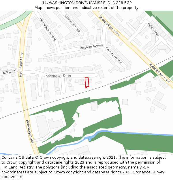 14, WASHINGTON DRIVE, MANSFIELD, NG18 5GP: Location map and indicative extent of plot