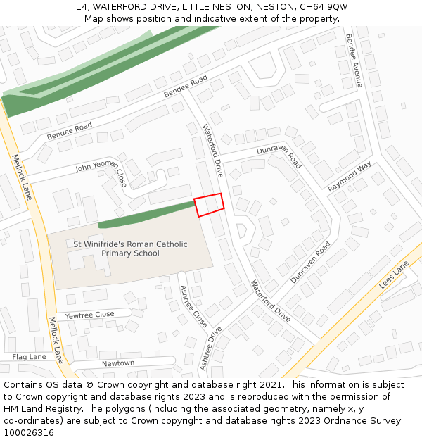 14, WATERFORD DRIVE, LITTLE NESTON, NESTON, CH64 9QW: Location map and indicative extent of plot