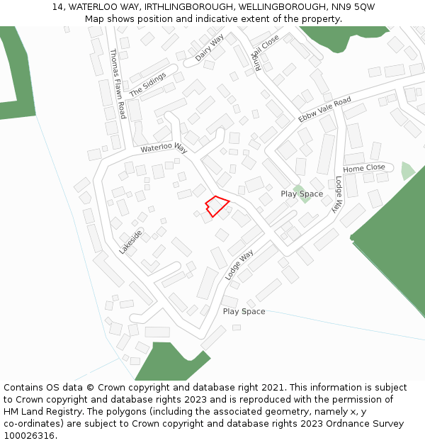 14, WATERLOO WAY, IRTHLINGBOROUGH, WELLINGBOROUGH, NN9 5QW: Location map and indicative extent of plot