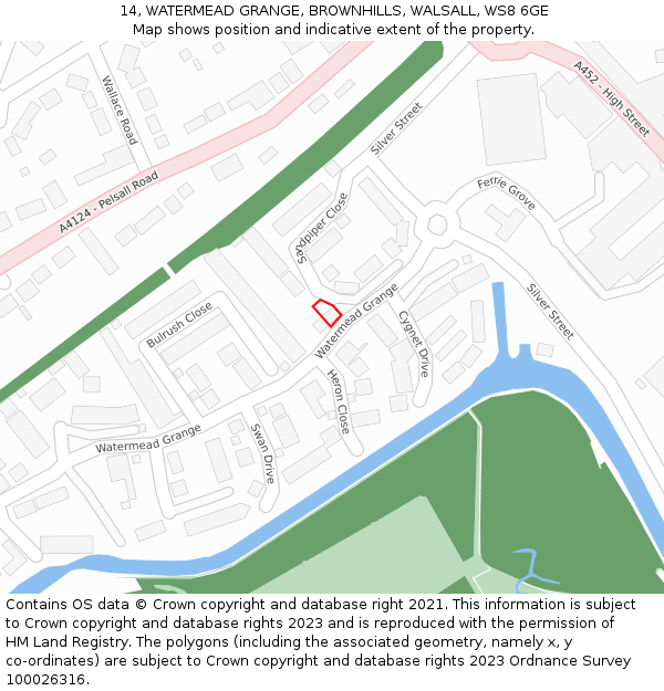 14, WATERMEAD GRANGE, BROWNHILLS, WALSALL, WS8 6GE: Location map and indicative extent of plot