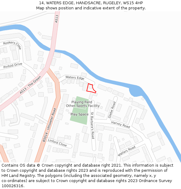 14, WATERS EDGE, HANDSACRE, RUGELEY, WS15 4HP: Location map and indicative extent of plot