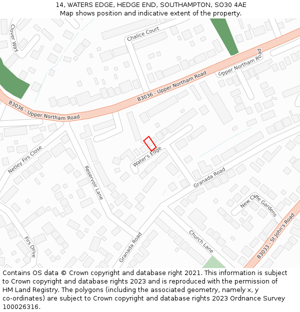 14, WATERS EDGE, HEDGE END, SOUTHAMPTON, SO30 4AE: Location map and indicative extent of plot