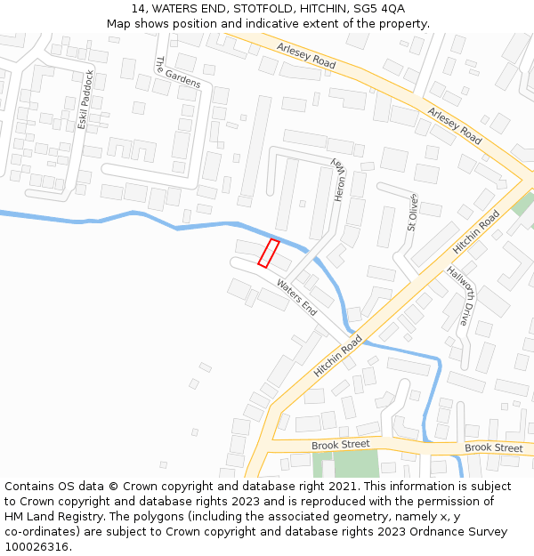 14, WATERS END, STOTFOLD, HITCHIN, SG5 4QA: Location map and indicative extent of plot