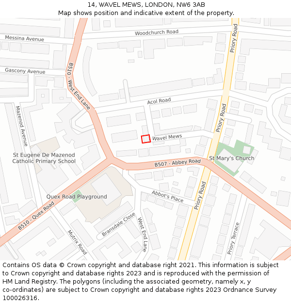 14, WAVEL MEWS, LONDON, NW6 3AB: Location map and indicative extent of plot