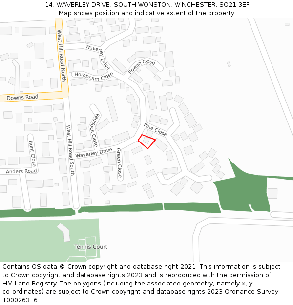 14, WAVERLEY DRIVE, SOUTH WONSTON, WINCHESTER, SO21 3EF: Location map and indicative extent of plot