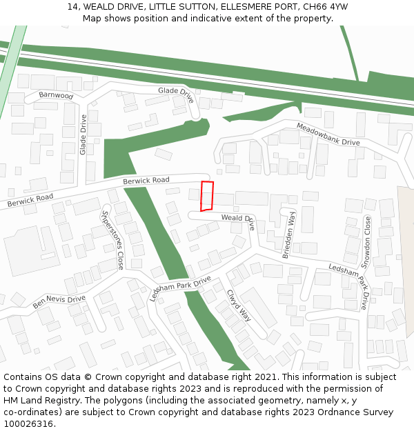 14, WEALD DRIVE, LITTLE SUTTON, ELLESMERE PORT, CH66 4YW: Location map and indicative extent of plot