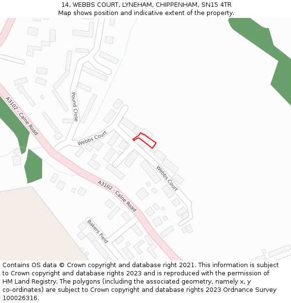 14, WEBBS COURT, LYNEHAM, CHIPPENHAM, SN15 4TR: Location map and indicative extent of plot