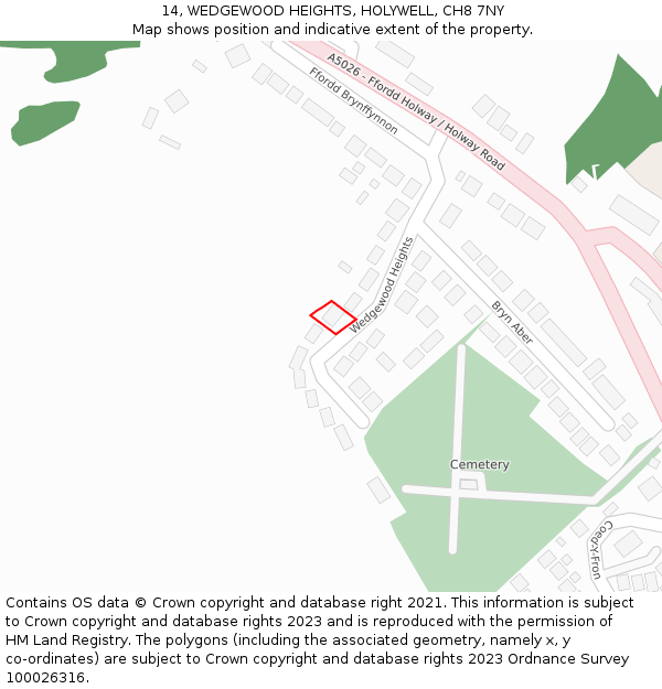 14, WEDGEWOOD HEIGHTS, HOLYWELL, CH8 7NY: Location map and indicative extent of plot