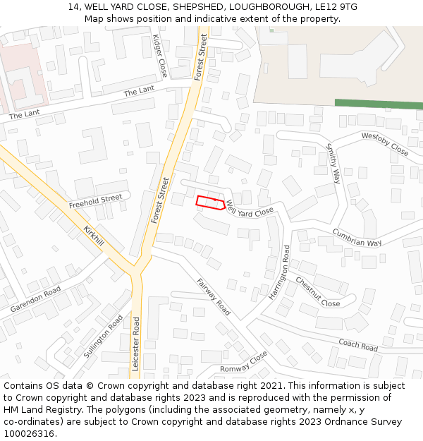 14, WELL YARD CLOSE, SHEPSHED, LOUGHBOROUGH, LE12 9TG: Location map and indicative extent of plot