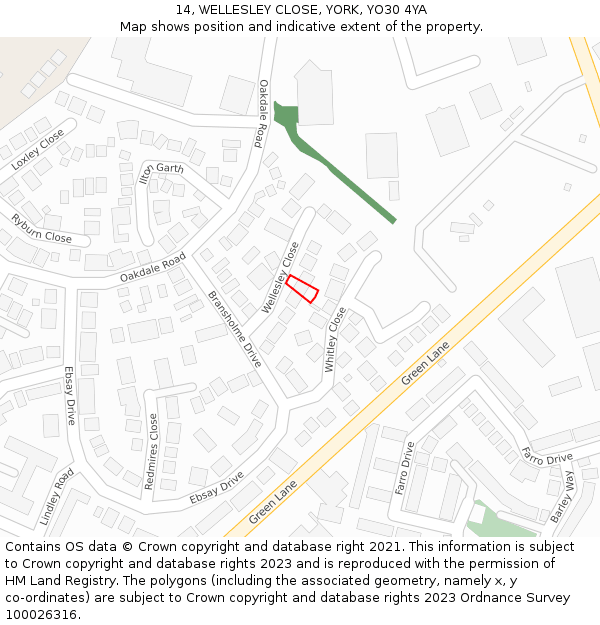 14, WELLESLEY CLOSE, YORK, YO30 4YA: Location map and indicative extent of plot