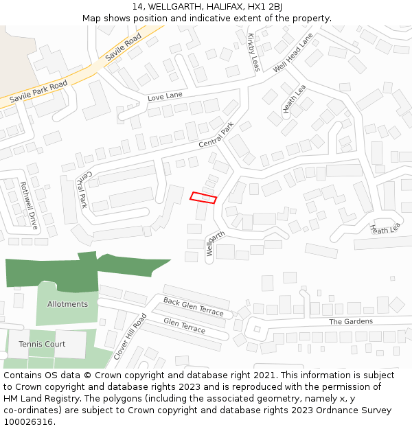 14, WELLGARTH, HALIFAX, HX1 2BJ: Location map and indicative extent of plot