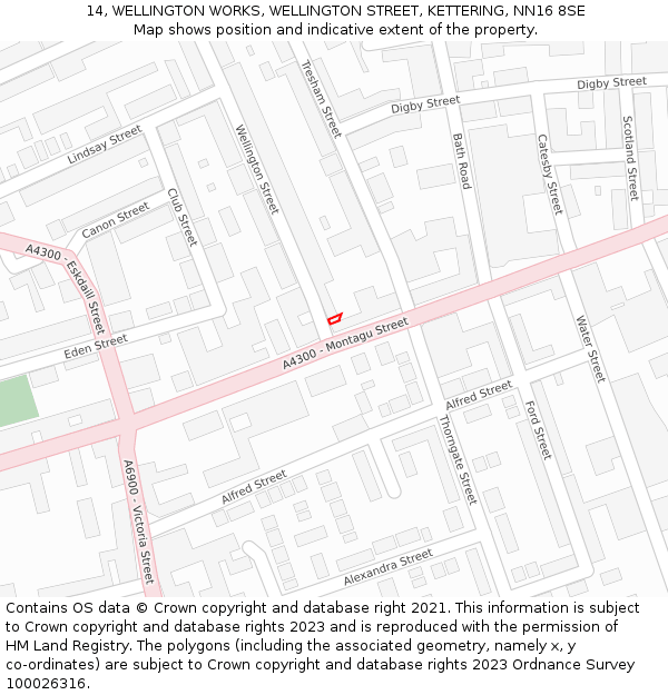 14, WELLINGTON WORKS, WELLINGTON STREET, KETTERING, NN16 8SE: Location map and indicative extent of plot