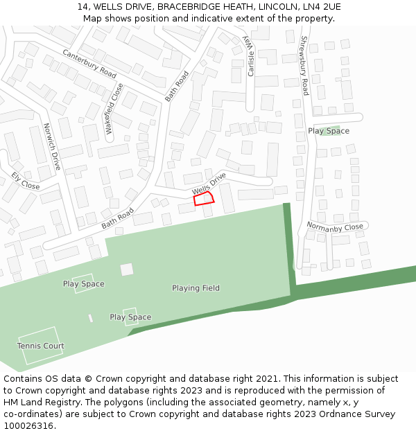 14, WELLS DRIVE, BRACEBRIDGE HEATH, LINCOLN, LN4 2UE: Location map and indicative extent of plot