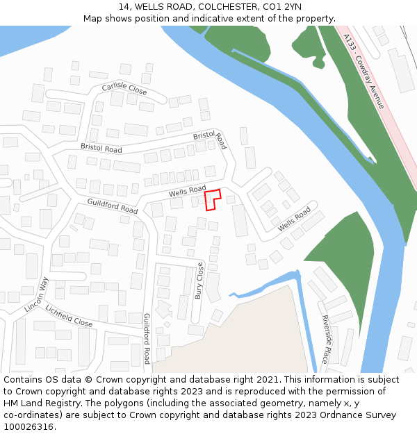 14, WELLS ROAD, COLCHESTER, CO1 2YN: Location map and indicative extent of plot