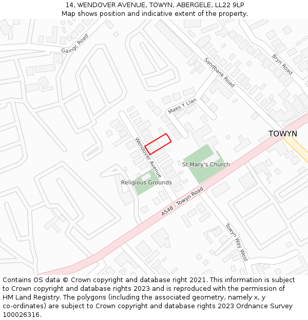 14, WENDOVER AVENUE, TOWYN, ABERGELE, LL22 9LP: Location map and indicative extent of plot