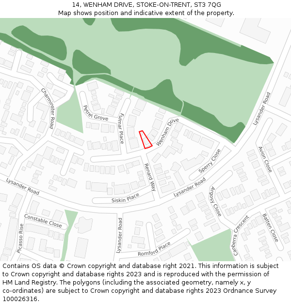 14, WENHAM DRIVE, STOKE-ON-TRENT, ST3 7QG: Location map and indicative extent of plot