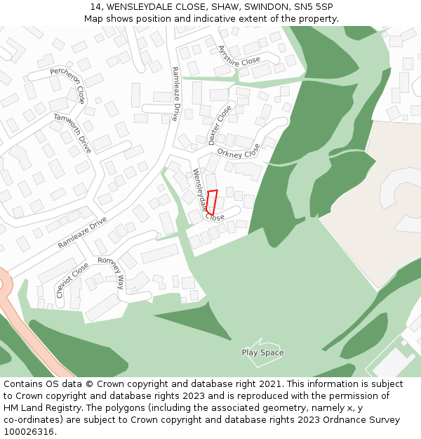 14, WENSLEYDALE CLOSE, SHAW, SWINDON, SN5 5SP: Location map and indicative extent of plot