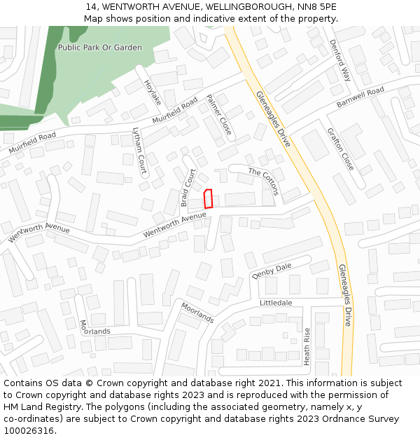 14, WENTWORTH AVENUE, WELLINGBOROUGH, NN8 5PE: Location map and indicative extent of plot