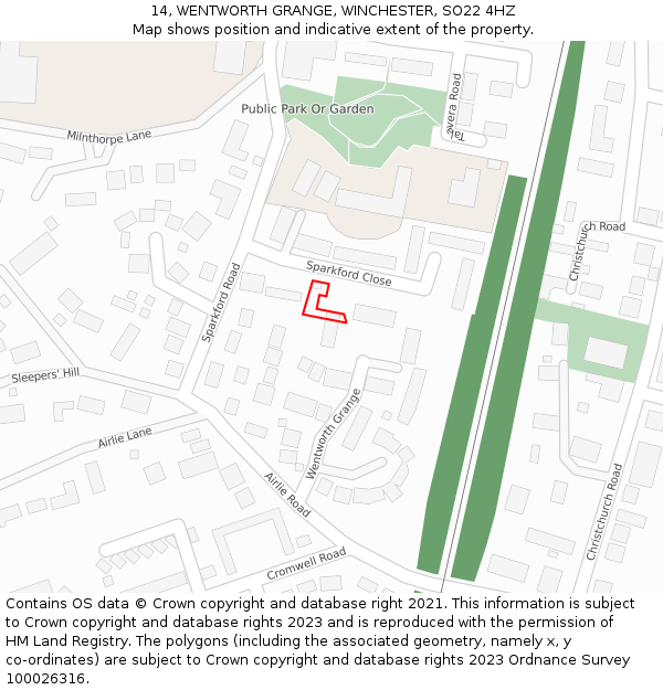 14, WENTWORTH GRANGE, WINCHESTER, SO22 4HZ: Location map and indicative extent of plot