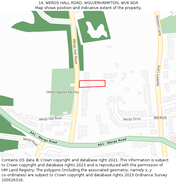 14, WERGS HALL ROAD, WOLVERHAMPTON, WV6 9DA: Location map and indicative extent of plot