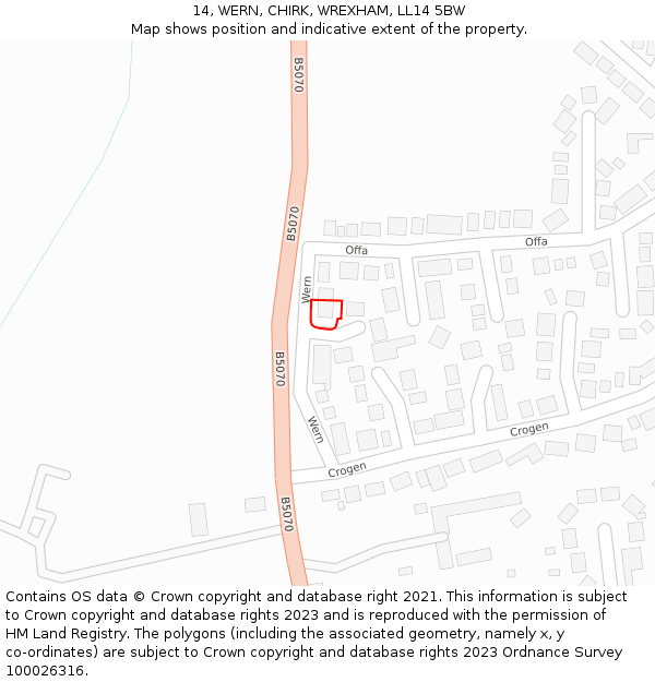 14, WERN, CHIRK, WREXHAM, LL14 5BW: Location map and indicative extent of plot