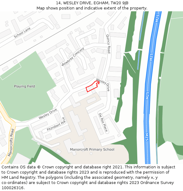 14, WESLEY DRIVE, EGHAM, TW20 9JB: Location map and indicative extent of plot
