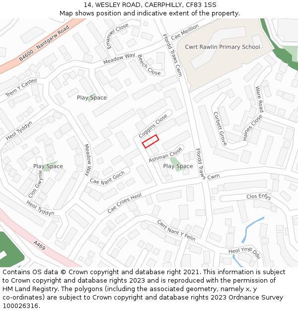 14, WESLEY ROAD, CAERPHILLY, CF83 1SS: Location map and indicative extent of plot