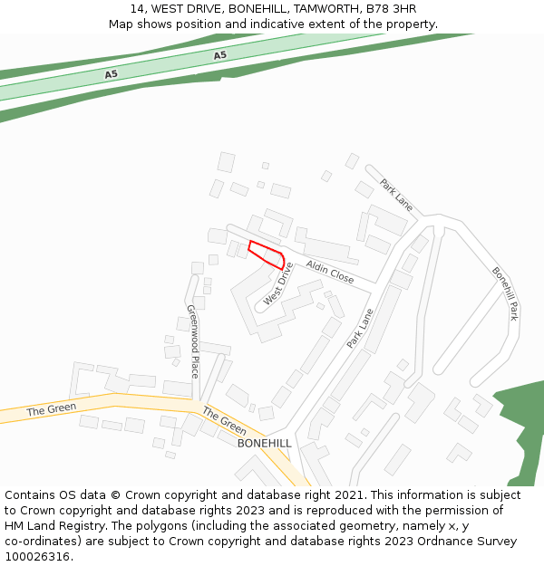 14, WEST DRIVE, BONEHILL, TAMWORTH, B78 3HR: Location map and indicative extent of plot