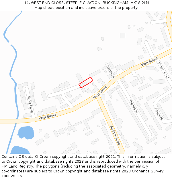 14, WEST END CLOSE, STEEPLE CLAYDON, BUCKINGHAM, MK18 2LN: Location map and indicative extent of plot