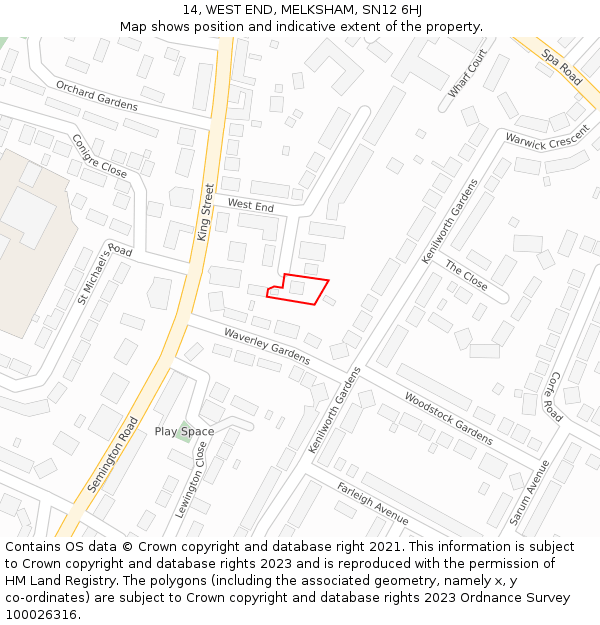 14, WEST END, MELKSHAM, SN12 6HJ: Location map and indicative extent of plot
