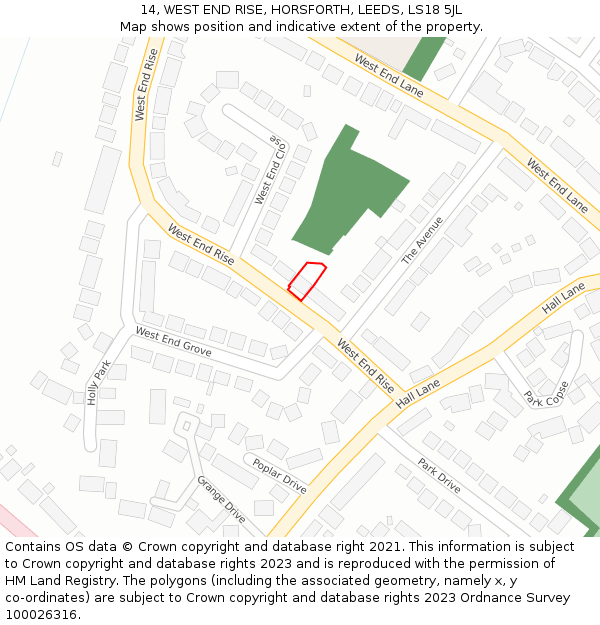 14, WEST END RISE, HORSFORTH, LEEDS, LS18 5JL: Location map and indicative extent of plot