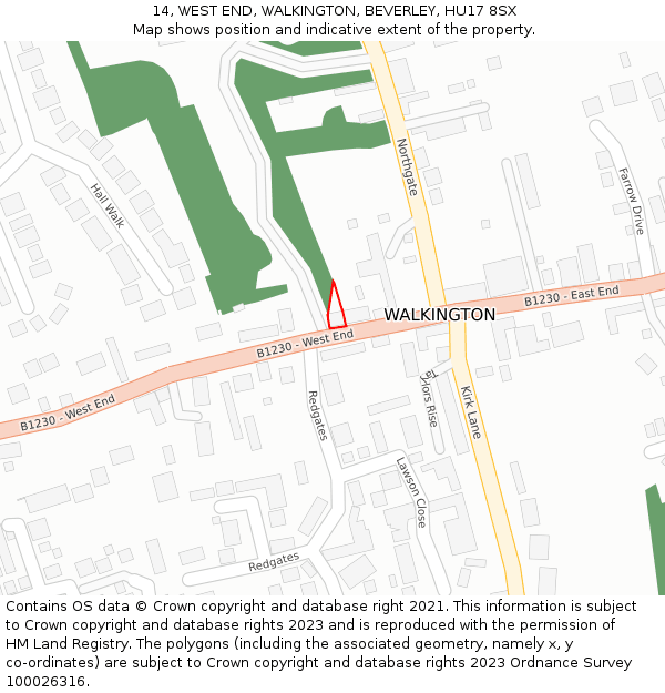 14, WEST END, WALKINGTON, BEVERLEY, HU17 8SX: Location map and indicative extent of plot