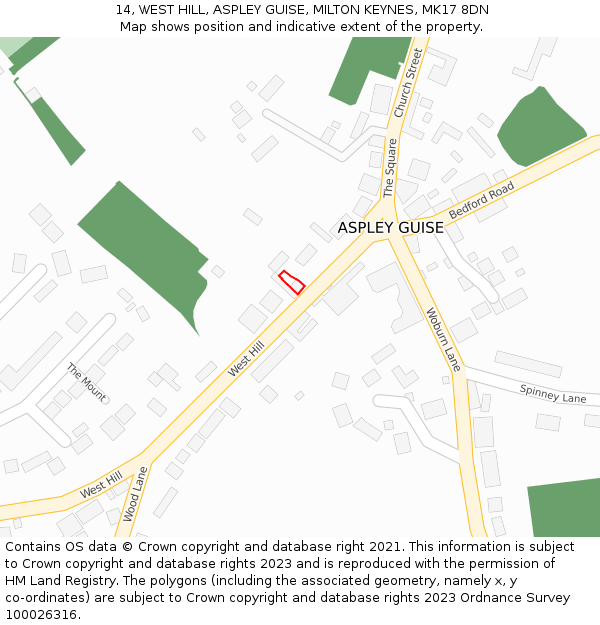 14, WEST HILL, ASPLEY GUISE, MILTON KEYNES, MK17 8DN: Location map and indicative extent of plot