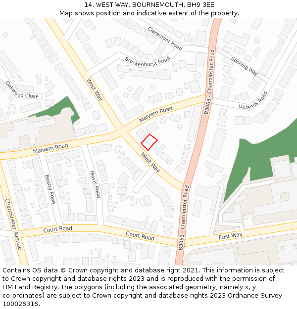 14, WEST WAY, BOURNEMOUTH, BH9 3EE: Location map and indicative extent of plot