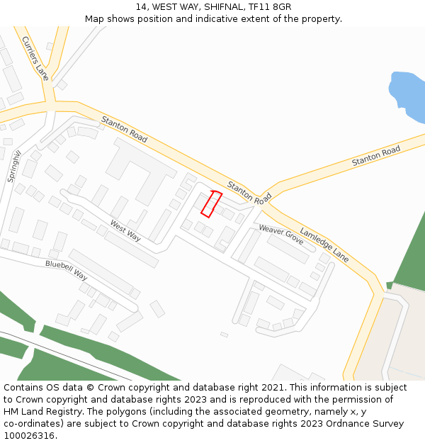 14, WEST WAY, SHIFNAL, TF11 8GR: Location map and indicative extent of plot