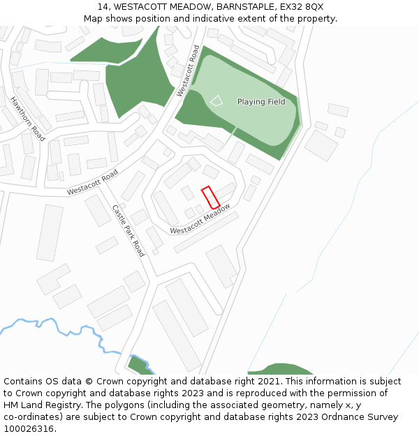 14, WESTACOTT MEADOW, BARNSTAPLE, EX32 8QX: Location map and indicative extent of plot