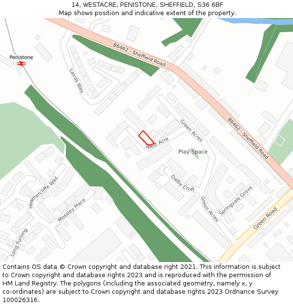 14, WESTACRE, PENISTONE, SHEFFIELD, S36 6BF: Location map and indicative extent of plot