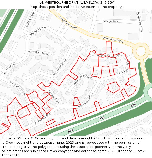 14, WESTBOURNE DRIVE, WILMSLOW, SK9 2GY: Location map and indicative extent of plot