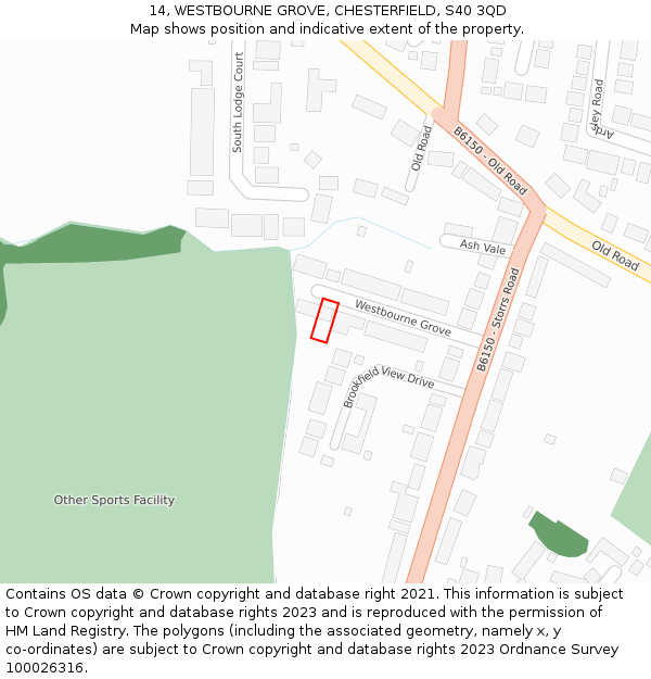 14, WESTBOURNE GROVE, CHESTERFIELD, S40 3QD: Location map and indicative extent of plot