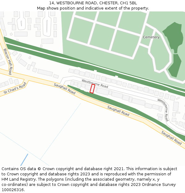 14, WESTBOURNE ROAD, CHESTER, CH1 5BL: Location map and indicative extent of plot