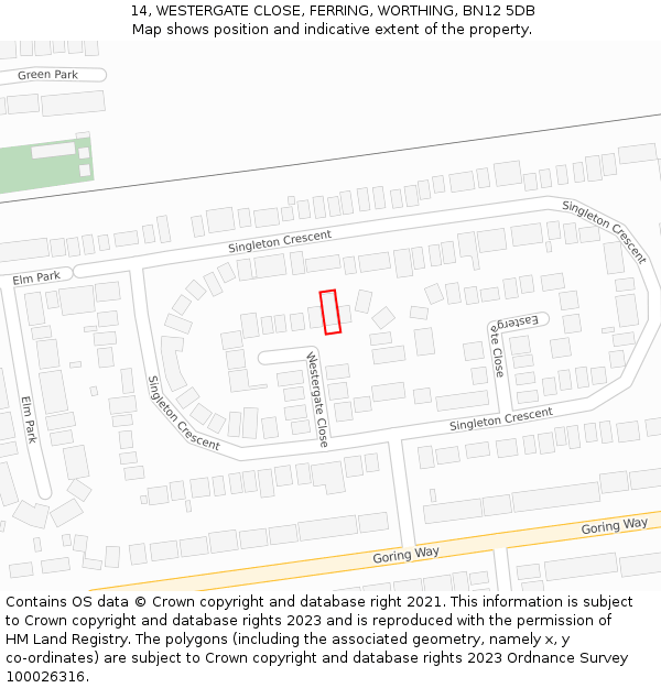 14, WESTERGATE CLOSE, FERRING, WORTHING, BN12 5DB: Location map and indicative extent of plot