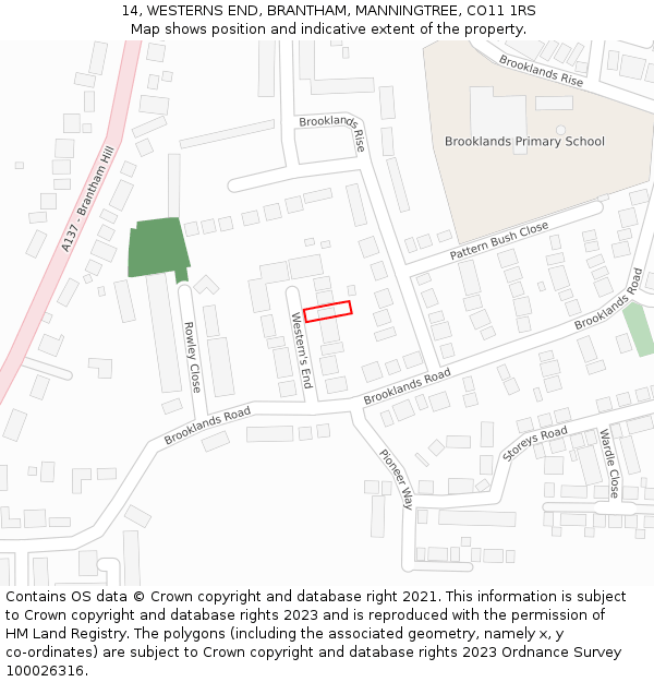 14, WESTERNS END, BRANTHAM, MANNINGTREE, CO11 1RS: Location map and indicative extent of plot