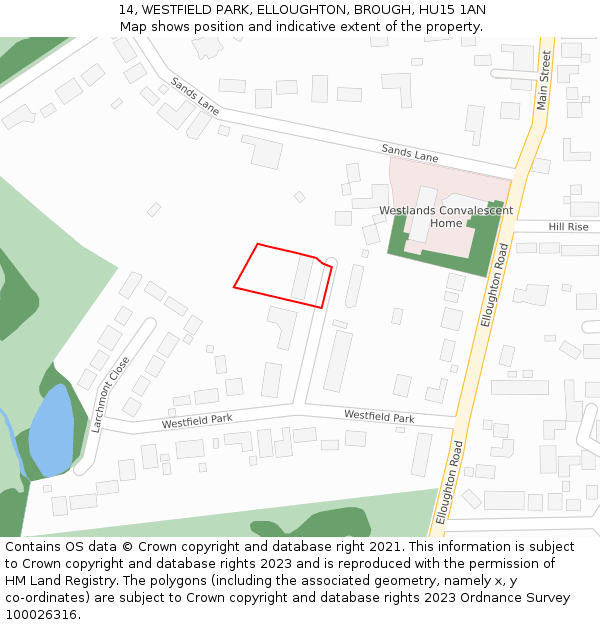 14, WESTFIELD PARK, ELLOUGHTON, BROUGH, HU15 1AN: Location map and indicative extent of plot